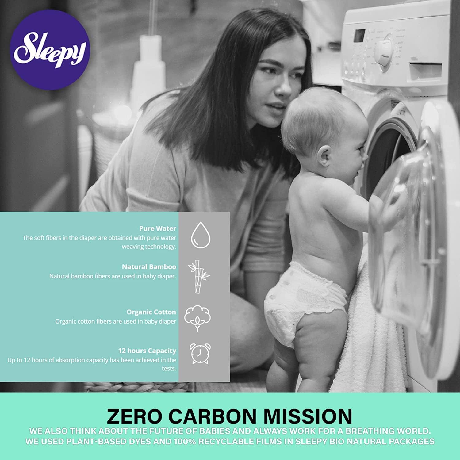 Bio-Natural Sleepy Baby Diapers, Made from Organic Cotton and Bamboo Extract, Ultimate Comfort and Dryness, Wetness Indicator, Comes with The Baby Wipes, (1 New Born 4-11 Lbs Count- 32 PCs)|SOHO - Image 6